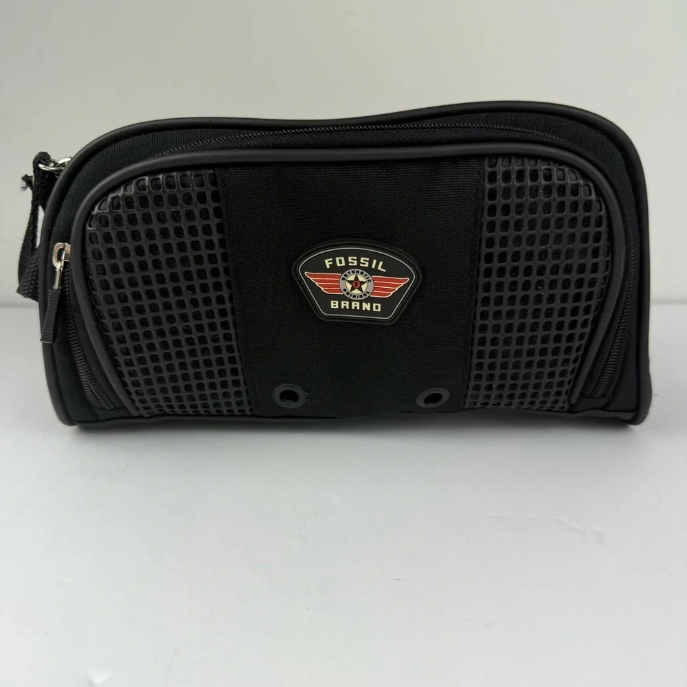 Fossil Mens Black Toiletry Bag Cosmetics Canvas Double Zipper